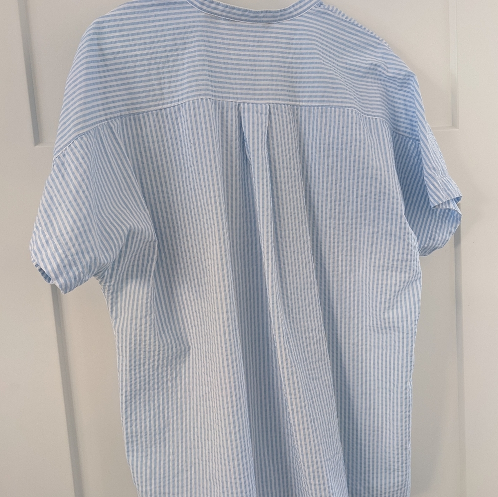 Lands' End Seersucker Short Sleeve Notch Neck Tunic Top XL - Picture 2 of 4